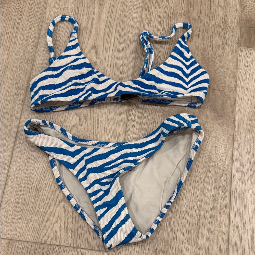 Triangl Swimwear Zebra Print Bikini in Blue and White